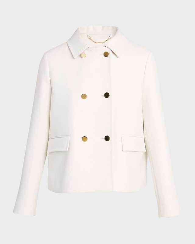 Wool-Twill Double-Breasted Short Peacoat