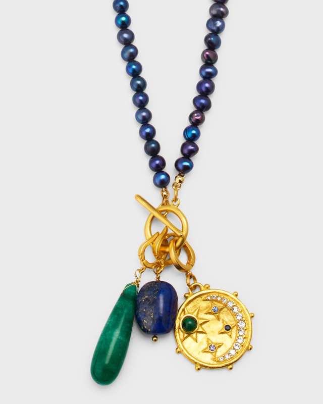 Multi-Charm Pearl Toggle Necklace