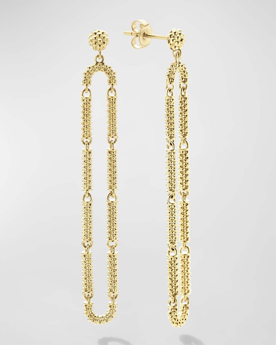 Long 18K Gold Superfine Caviar Beaded Oval Drop Earrings
