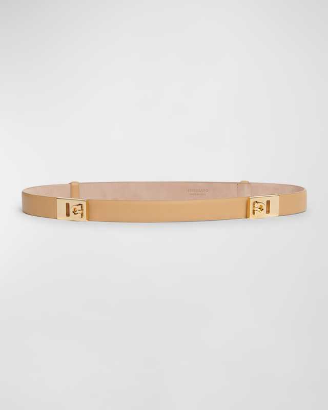 Hug Leather Belt With Double Gancini Buckle