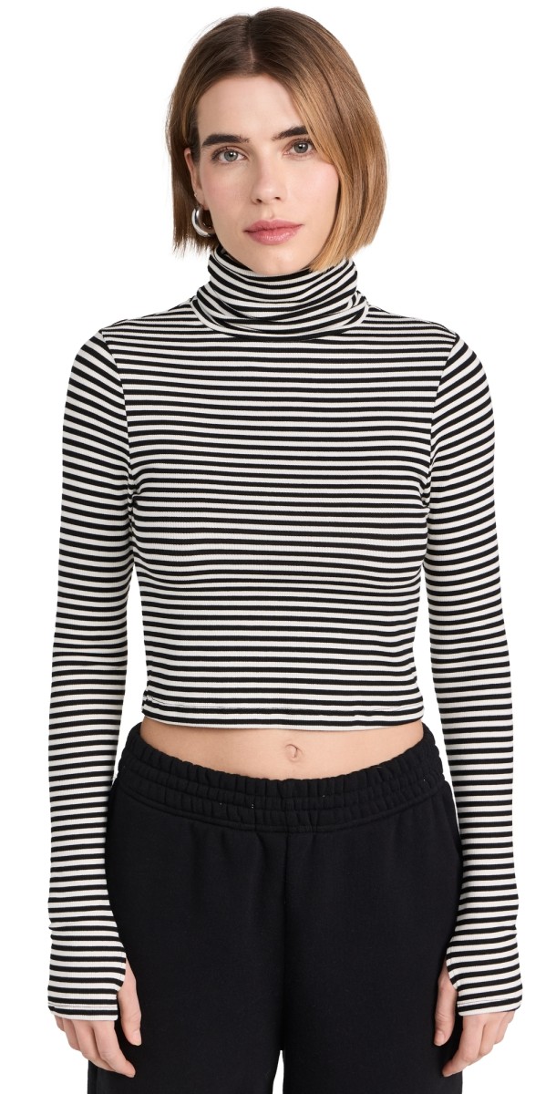 Splits59 Jackson Rib Cropped Turtleneck White/Black Stripe
