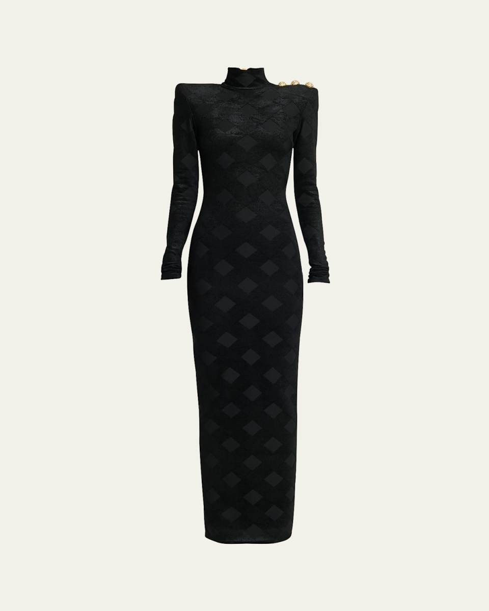 Bodycon Button-Embellished Diamond Maxi Dress