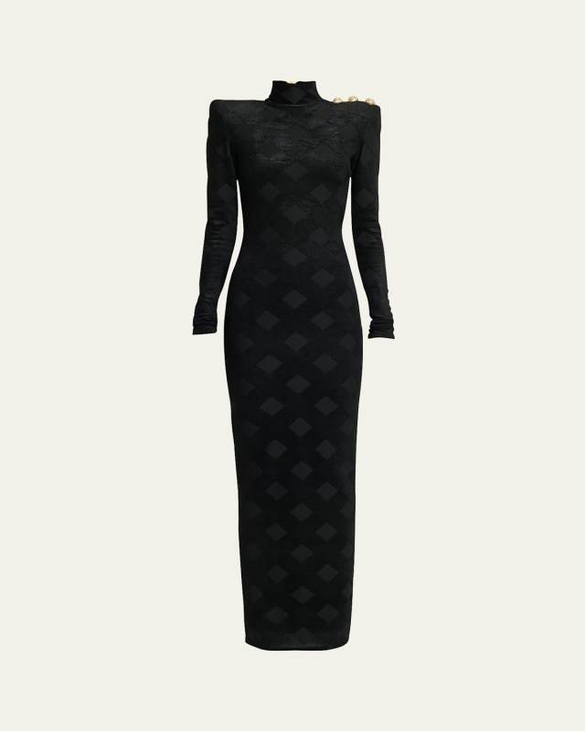 Bodycon Button-Embellished Diamond Maxi Dress