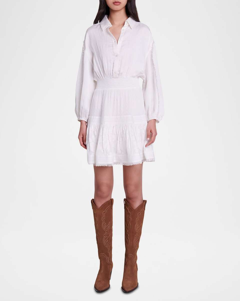 Ripone Long-Sleeve Tiered Mini Shirtdress