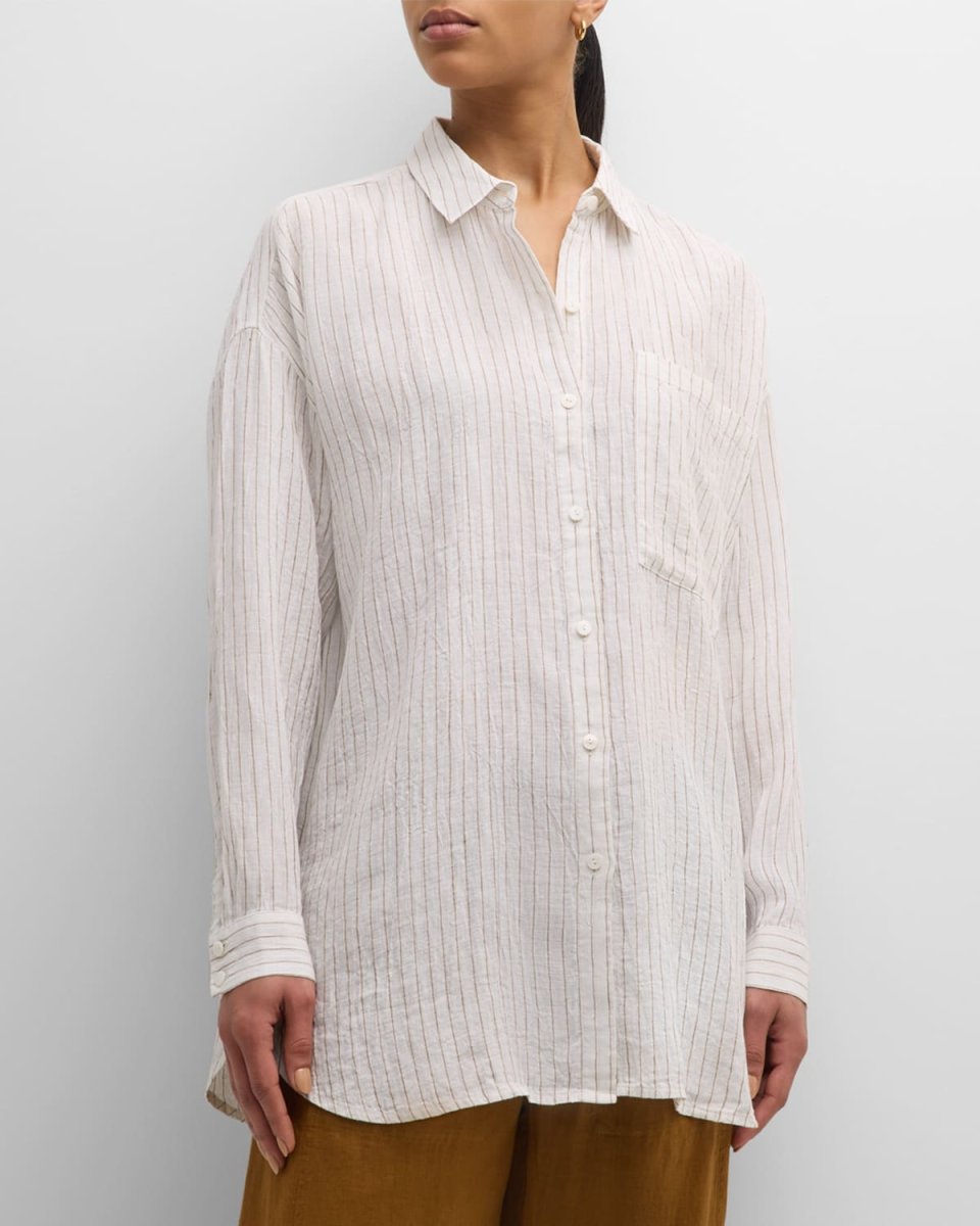 Crinkled Striped Organic Linen Shirt