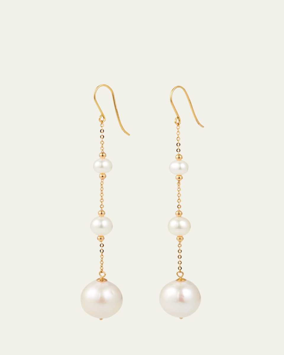 18K Yellow Gold Java Triple Stack Pearl Earrings