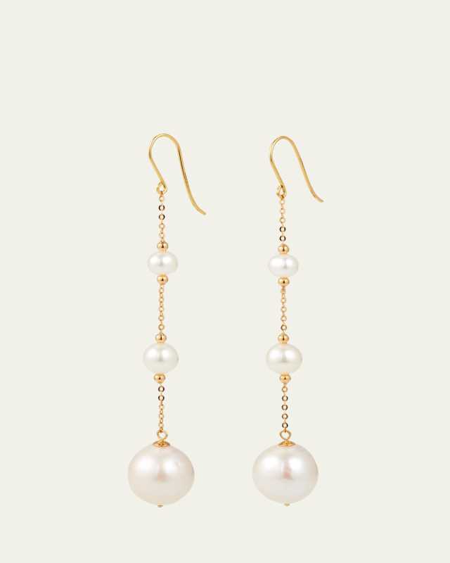 18K Yellow Gold Java Triple Stack Pearl Earrings