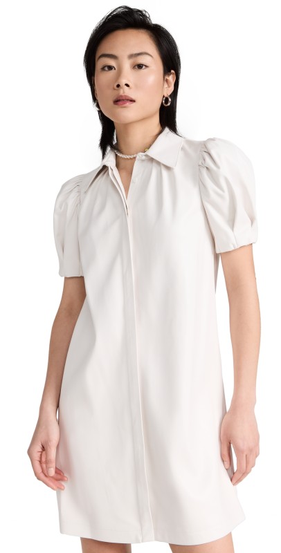 alice + olivia Jem Vegan Leather Dress Off White