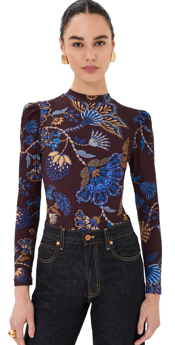 FARM Rio Garden Brown Bodysuit Embroidered Garden Brown