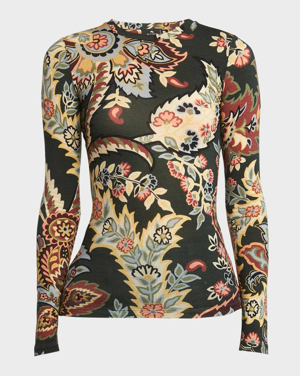 Blossom Paisley-Print Long-Sleeve Jersey T-Shirt