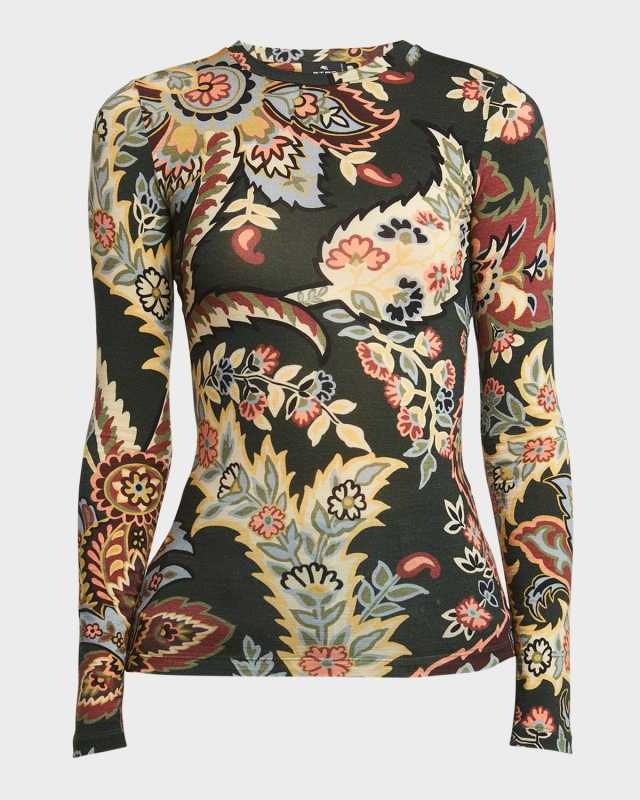 Blossom Paisley-Print Long-Sleeve Jersey T-Shirt