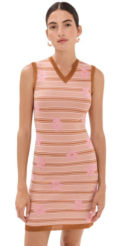 Marni Striped Flowers Dress Pink Gummy