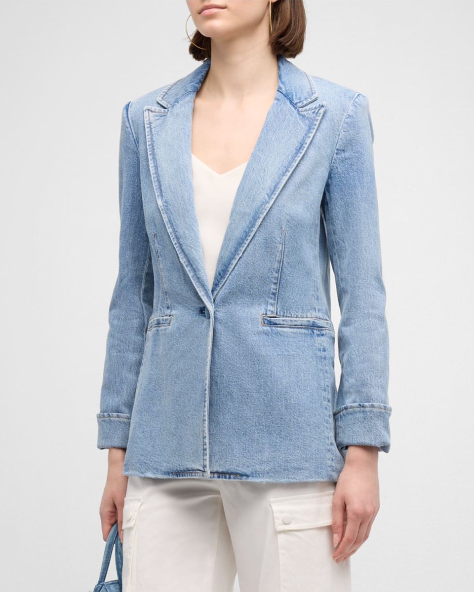 Justine Denim Roll-Cuff Longline Blazer