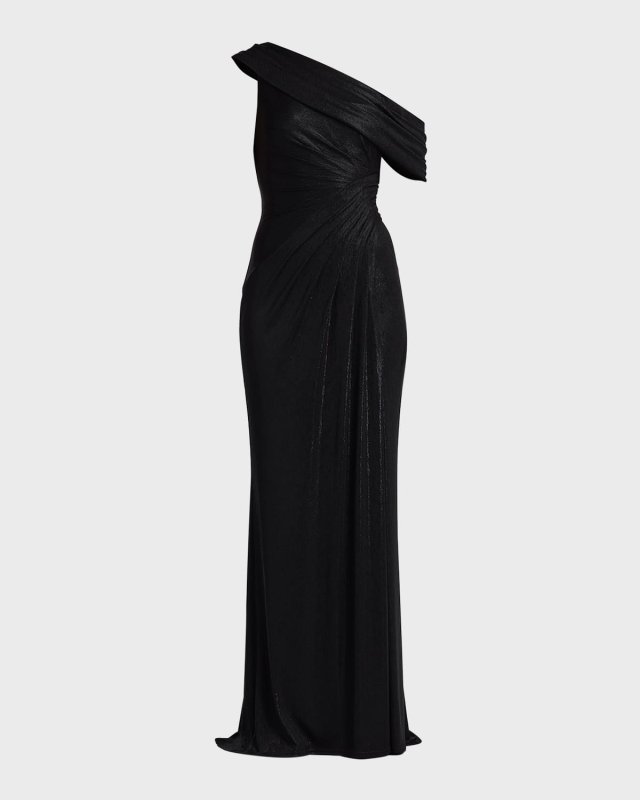 Leary Draped One-Shoulder Gown