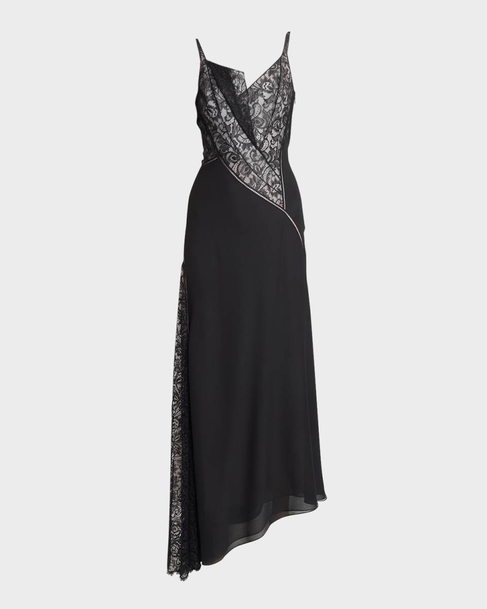 Asymmetric Cowl Gown with Lace Detail