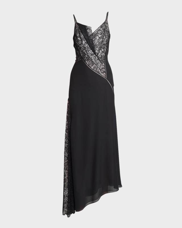 Asymmetric Cowl Gown with Lace Detail