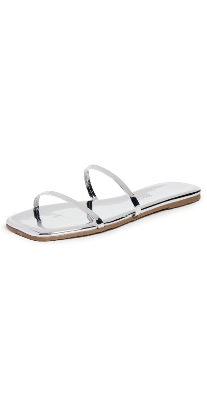 TKEES Square Toe Gemma Slides Chrome