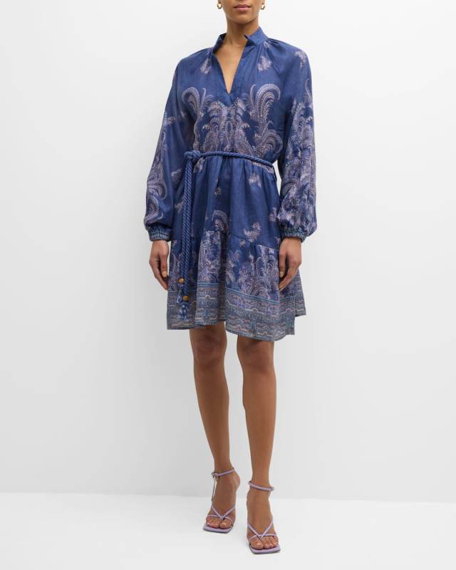 Vania Floral-Print Linen Midi Dress
