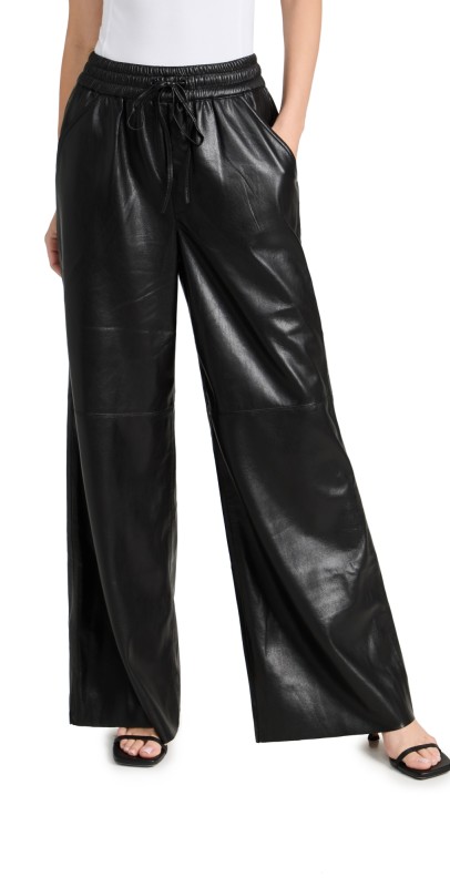 Good American Leather Wide Leg Pants Black001