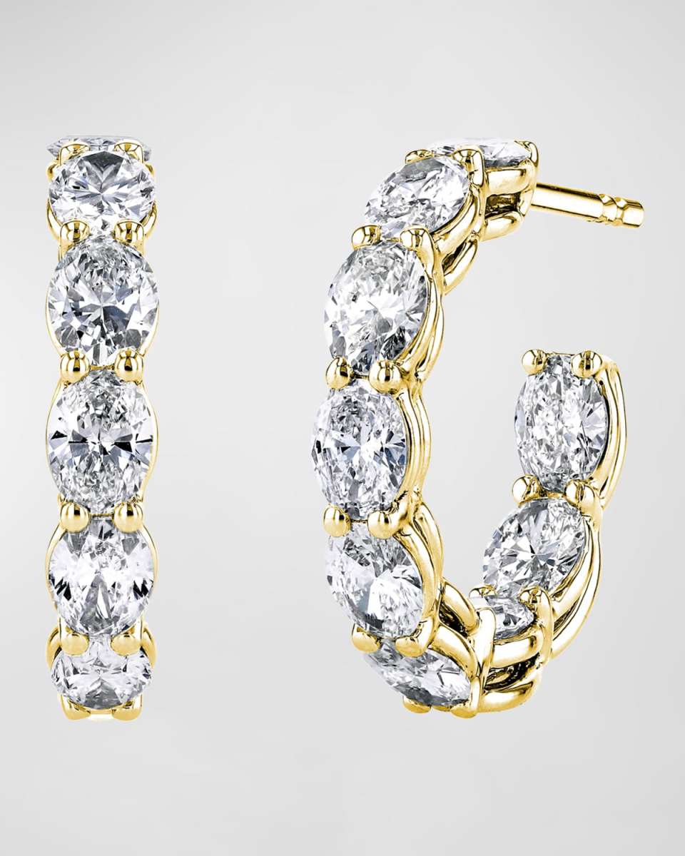 18K Gold North-South Oval-Cut Diamond Hoop Earrings, 3.6tcw/0.75"L