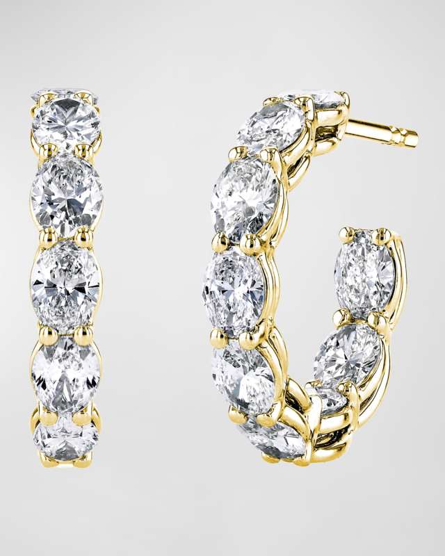 18K Gold North-South Oval-Cut Diamond Hoop Earrings, 3.6tcw/0.75"L