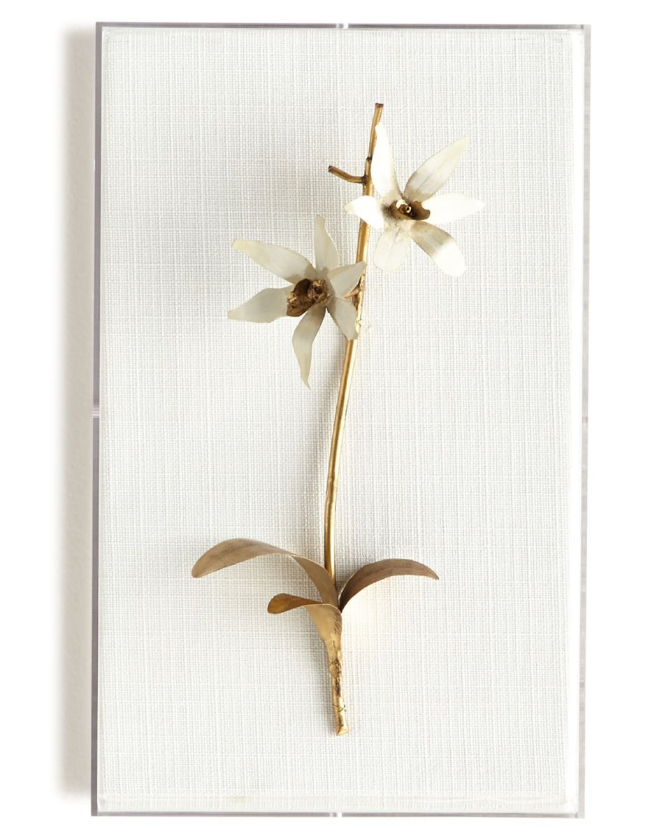 Original Gilded Orchid on White Linen