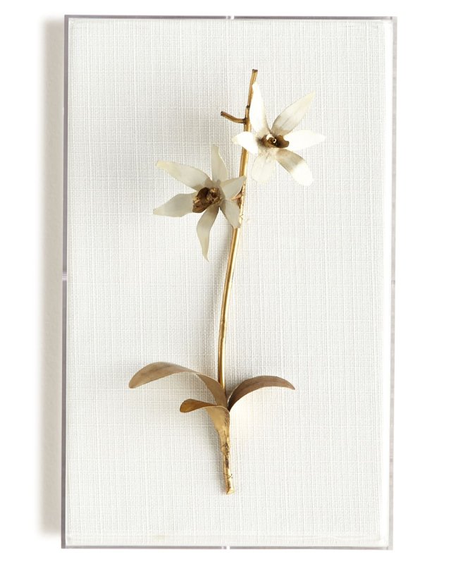 Original Gilded Orchid on White Linen