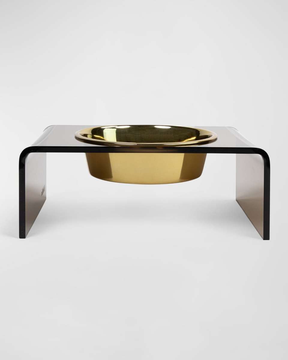 Bronze Single Bowl Pet Feeder, 2 Qt Golden Bowl