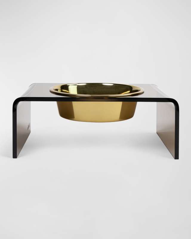 Bronze Single Bowl Pet Feeder, 2 Qt Golden Bowl