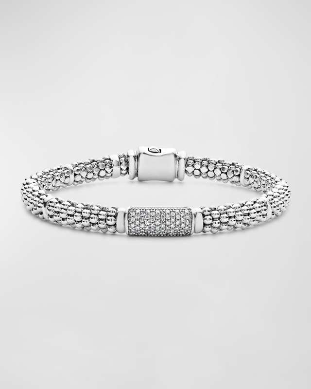 Pavé Diamond and Sterling Silver Caviar Bead 6mm Rope Bracelet