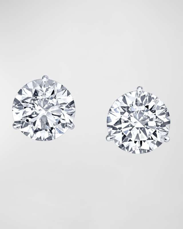 18K White Gold 3-Prong Diamond Martini Stud Earrings, 10tcw, 0.43"W / 0.43"W