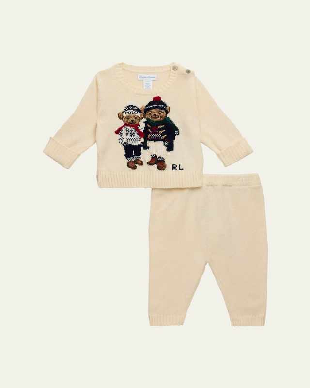 Boy's Polo Bear Sweater & Pants Set, Size 3M-12