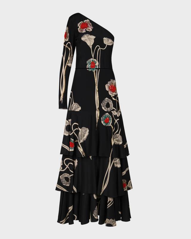 Peace Poetry One-Shoulder Tiered Maxi Dress
