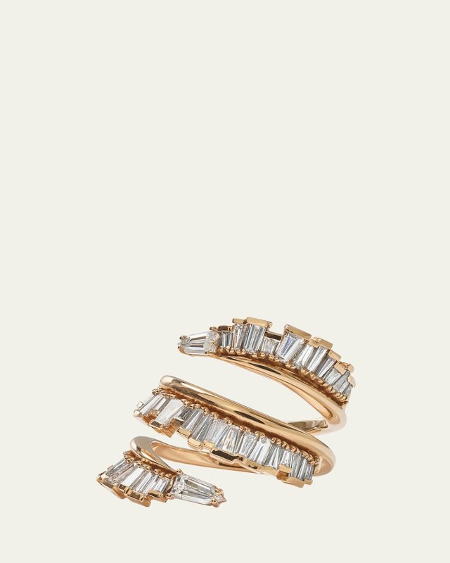 20K Recycled Rose Gold Triple Ruched Coil Diamond Ring, Size
