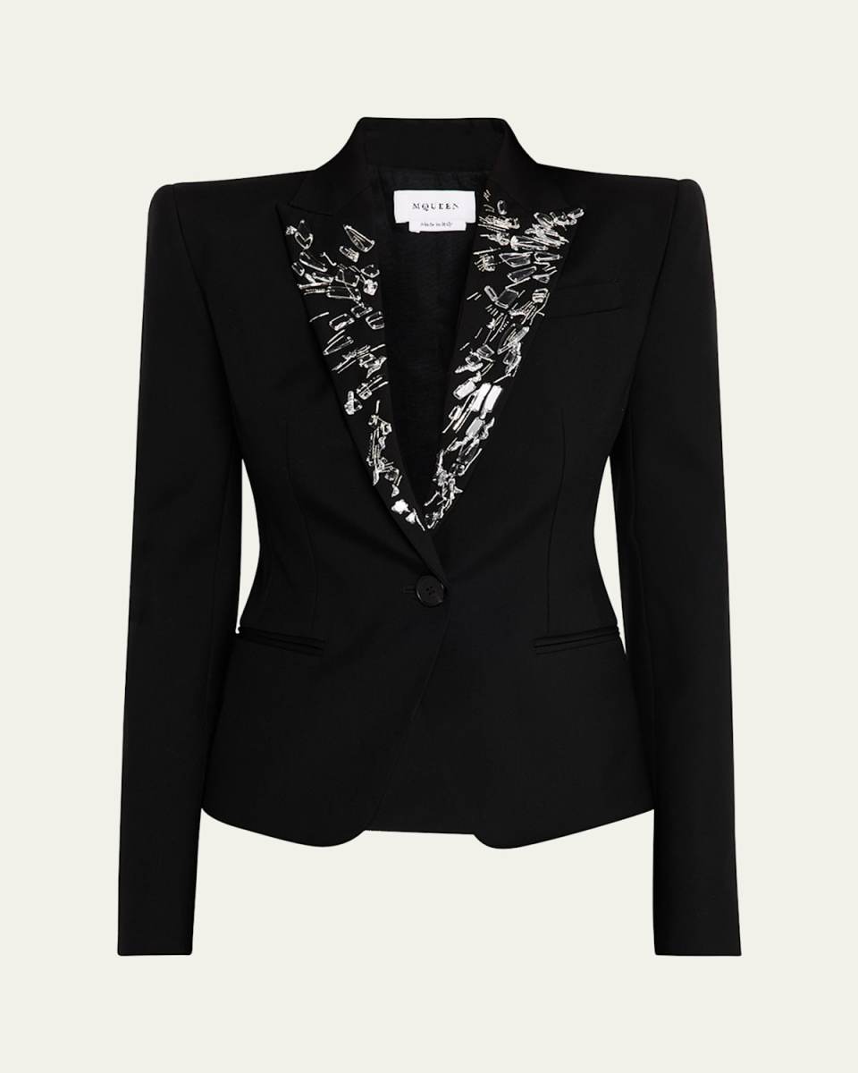 Smashed Screen Crystal-Lapel Single-Breasted Jacket