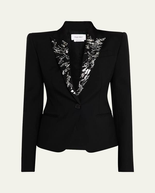 Smashed Screen Crystal-Lapel Single-Breasted Jacket