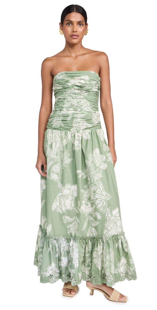 Hemant and Nandita Strapless Long Dress Green