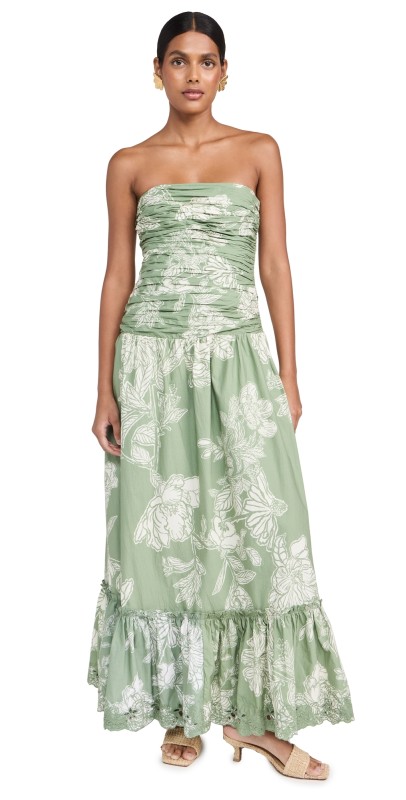 Hemant and Nandita Strapless Long Dress Green