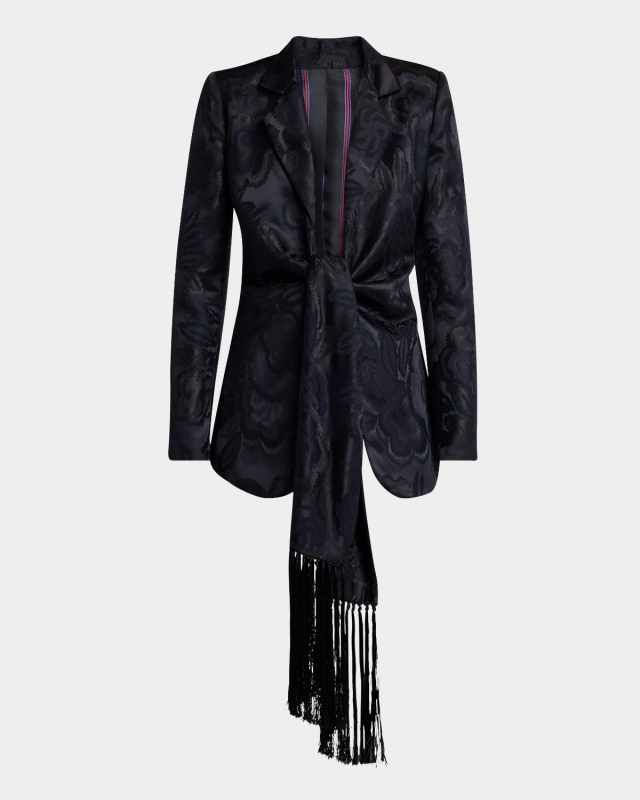 Jacquard Fringe-Tie Wrap Jacket