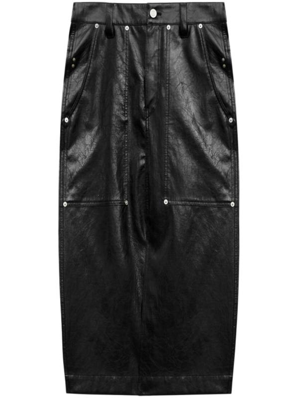 faux-leather midi skirt