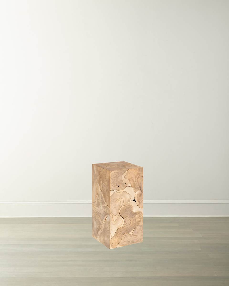 Teak Slice Small Square Pedestal, Bleached