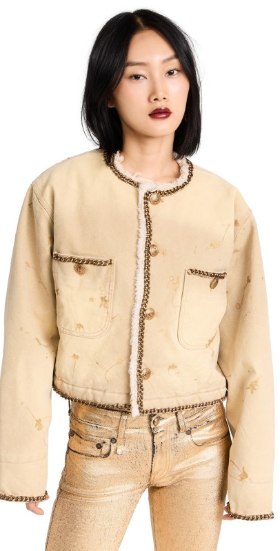 R13 Cropped Chore Jacket Khaki Canvas