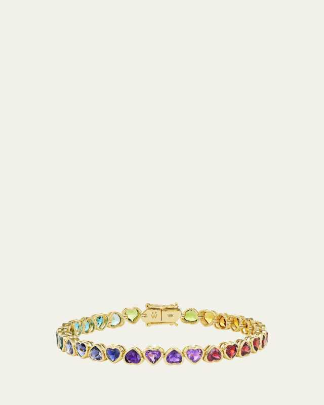 I Heart Rainbow Semi-Precious Tennis Bracelet in 18K Yellow GOld