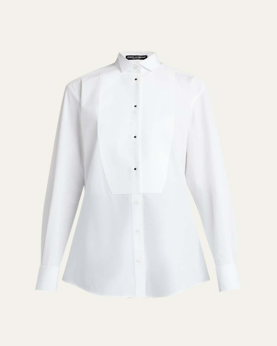 Bib Front Poplin Button Down Top