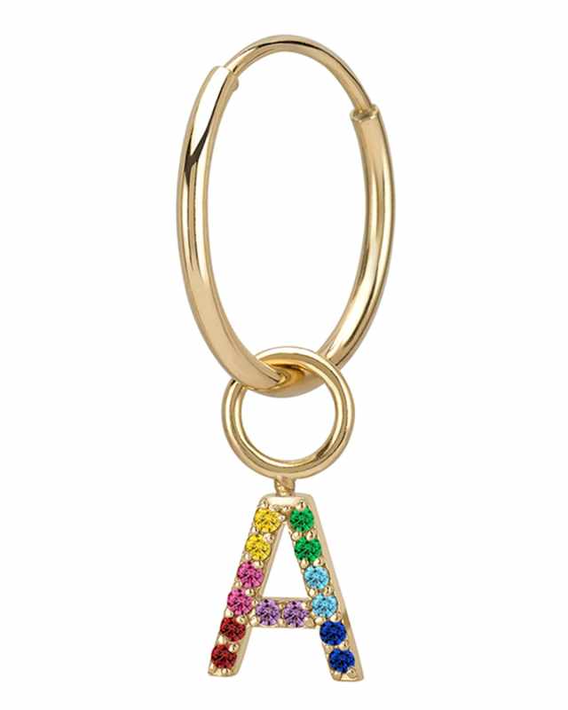 Amelia 14k Gold Rainbow Initial Single Hoop Earring