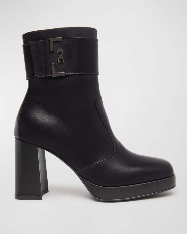 Leather Logo-Cuff Platform Booties