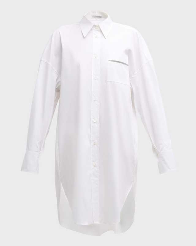 Monili Pocket High-Low Poplin Button-Down Shirt