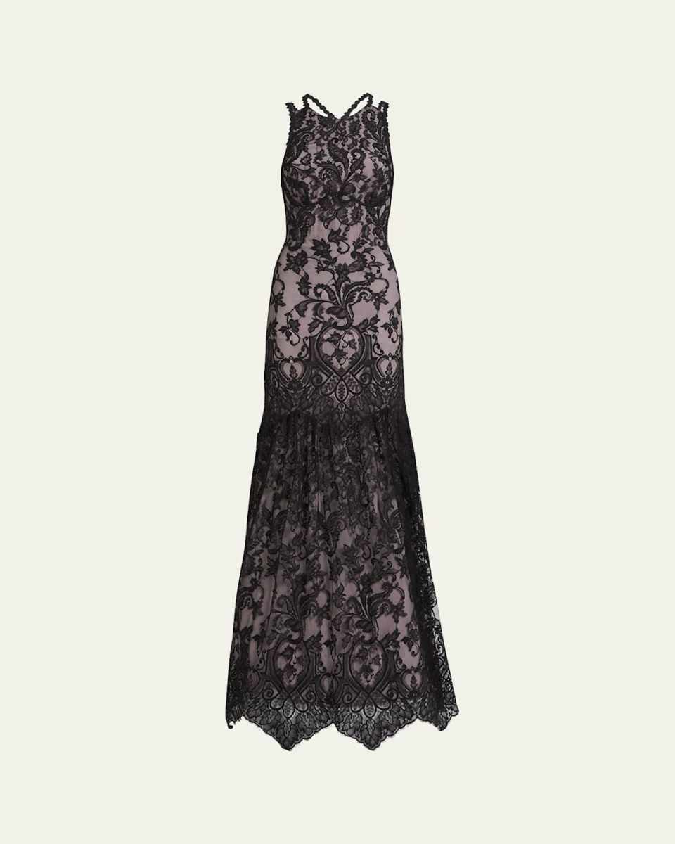 Strappy Lace Trumpet Gown