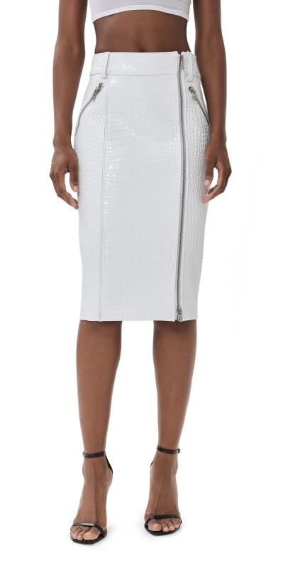 LaQuan Smith Mid Length Skirt with Zipper Detail White