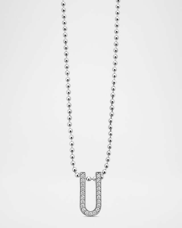 Sterling Silver Caviar Spark Linear Diamond Pendant Necklace, 22mm x 11mm
